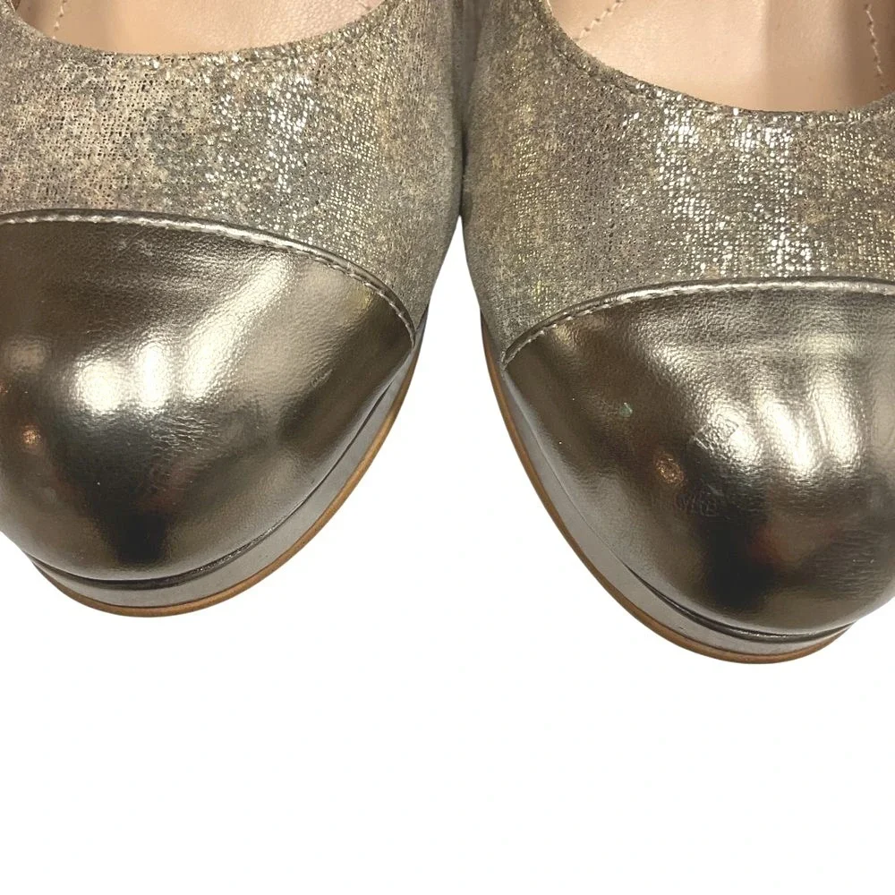 Tahari Women's Laura Gold Cap Toe Leather‎ Platform Pumps Heel Size 8.5M Party